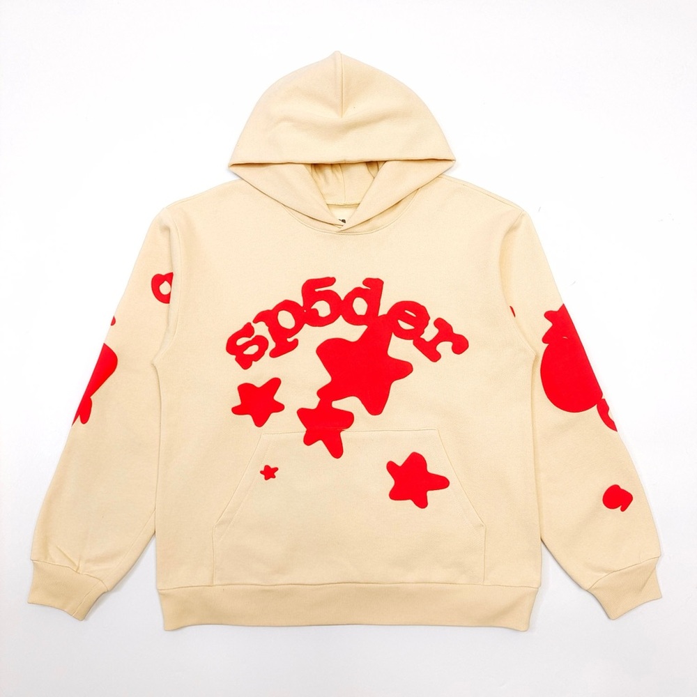 Cream and Red Crewneck Sweatshirt with Splatter Design
